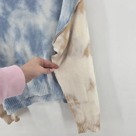 Michael Stars Blue Tan Tie Dye Cotton Sweater – Size M Colorblock Crop Pullover - Picture 4 of 8